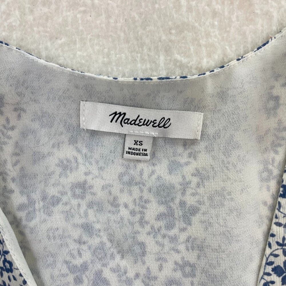Madewell Georgette Ruffle-Sleeve Peplum Top in Americana Floral Size XS - Picture 4 of 6